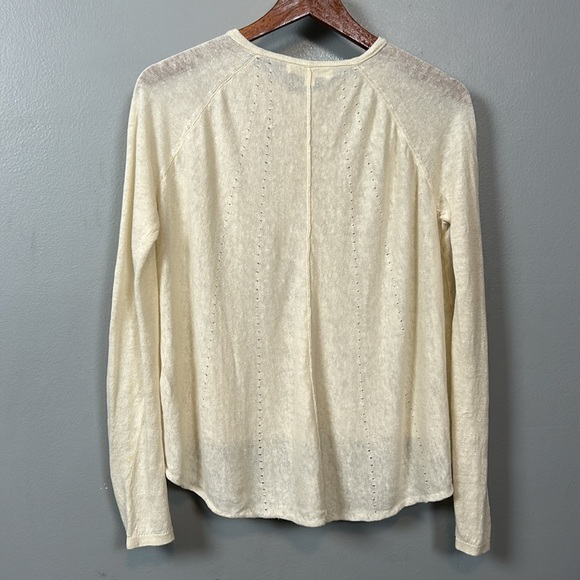 Inhabit Cream Crewneck Linen Button Closure Cardigan size M - Picture 7 of 11